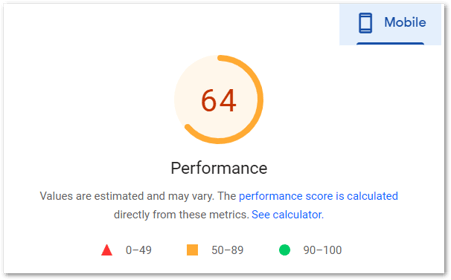 Page Speed Insights - Mobile performance score of 64 means plenty of room for improvementbile